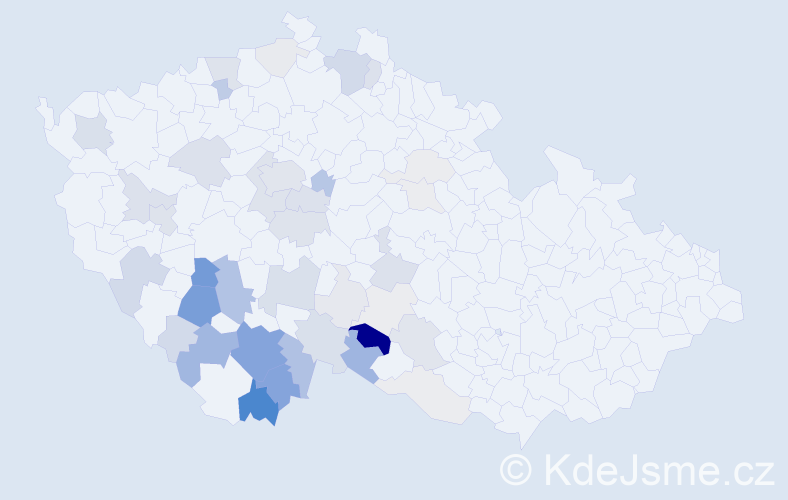 Příjmení: 'Tetour', počet výskytů 153 v celé ČR