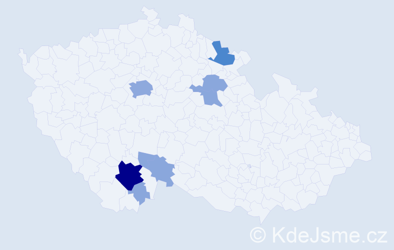 Příjmení: 'Mačí', počet výskytů 38 v celé ČR