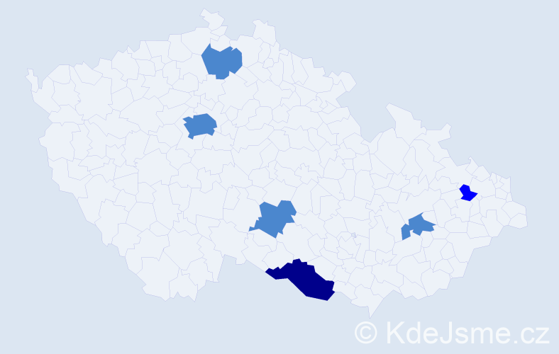 Příjmení: 'Zahrádecká', počet výskytů 9 v celé ČR