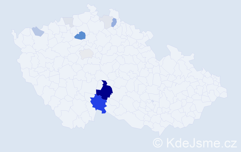 Příjmení: 'Ouhel', počet výskytů 35 v celé ČR