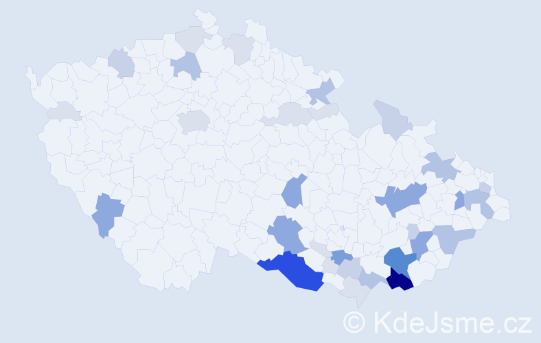 Příjmení: 'Miroš', počet výskytů 122 v celé ČR
