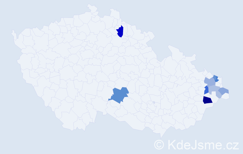 Příjmení: 'Telčer', počet výskytů 18 v celé ČR
