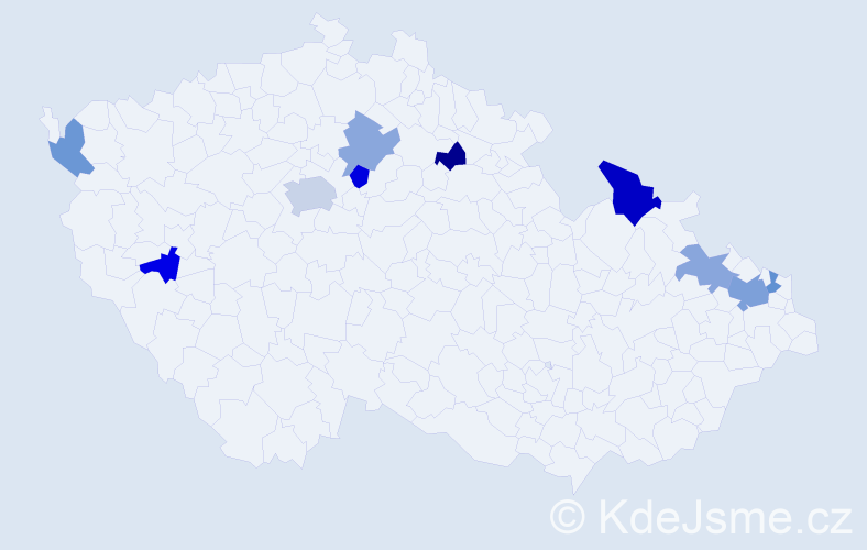 Příjmení: 'Kicková', počet výskytů 15 v celé ČR