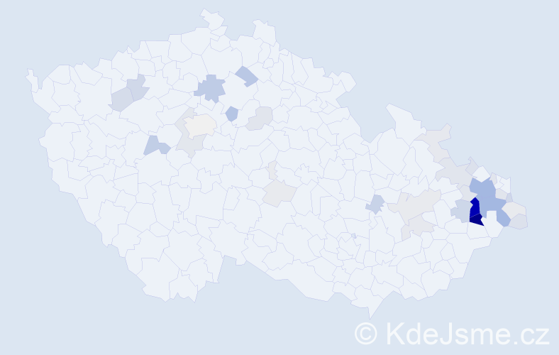Příjmení: 'Kutáčová', počet výskytů 160 v celé ČR