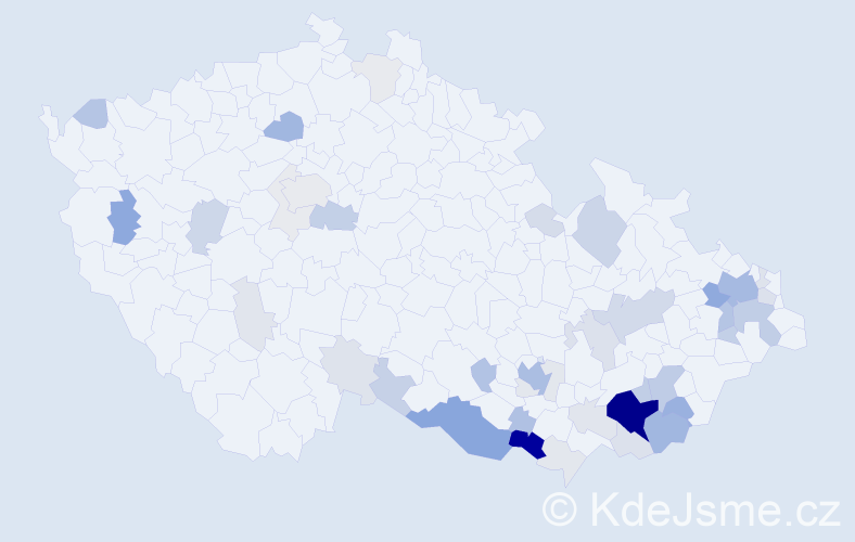 Příjmení: 'Pospíšek', počet výskytů 170 v celé ČR
