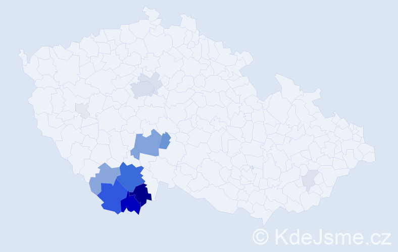 Příjmení: 'Kroneisl', počet výskytů 55 v celé ČR