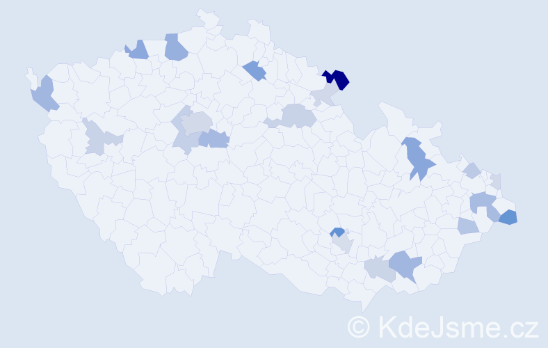 Příjmení: 'Huba', počet výskytů 51 v celé ČR