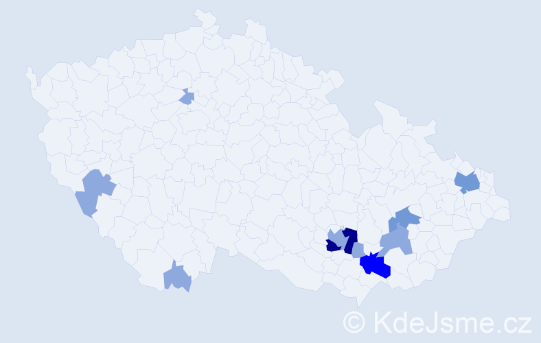 Příjmení: 'Gajárková', počet výskytů 21 v celé ČR