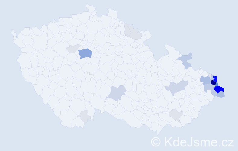 Příjmení: 'Przybyla', počet výskytů 119 v celé ČR