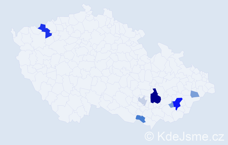 Příjmení: 'Kydal', počet výskytů 19 v celé ČR