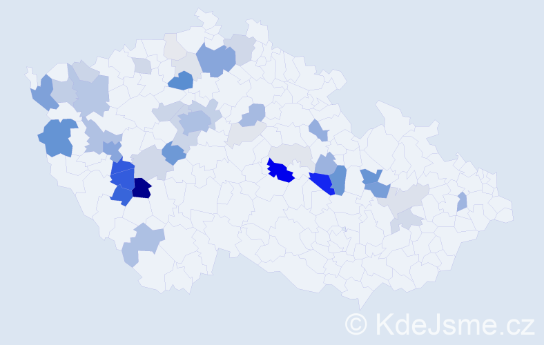 Příjmení: 'Pechr', počet výskytů 166 v celé ČR