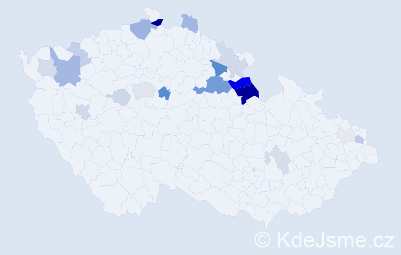 Příjmení: 'Zounar', počet výskytů 53 v celé ČR