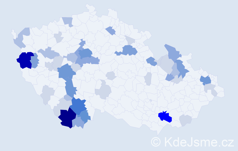 Příjmení: 'Gažák', počet výskytů 141 v celé ČR