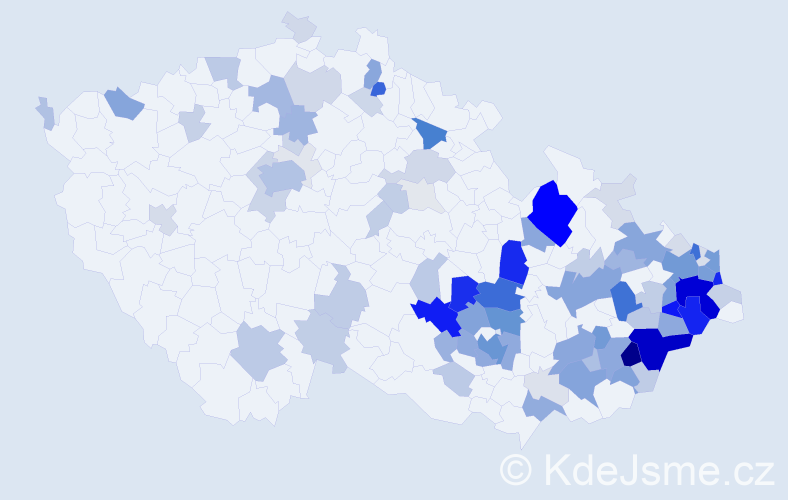 Příjmení: 'Mynář', počet výskytů 435 v celé ČR