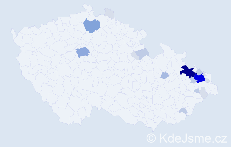 Příjmení: 'Měch', počet výskytů 64 v celé ČR