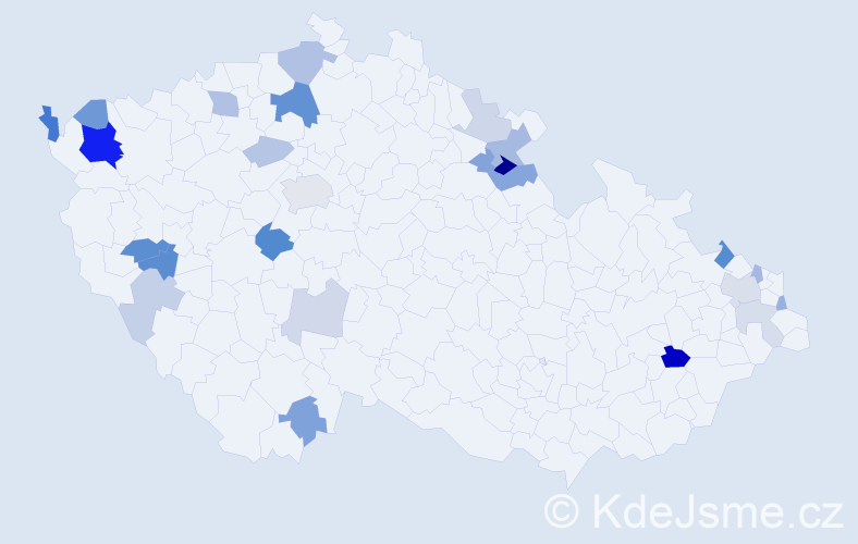 Příjmení: 'Halajová', počet výskytů 55 v celé ČR