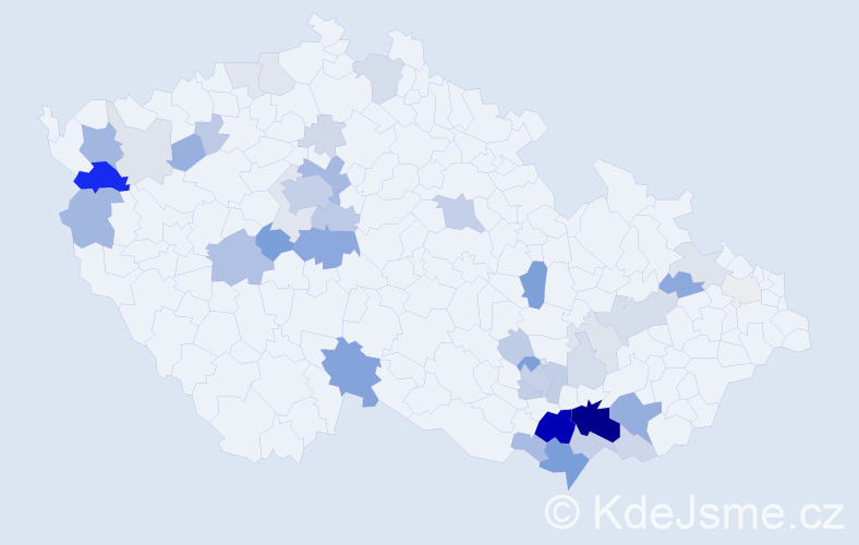 Příjmení: 'Kunická', počet výskytů 131 v celé ČR