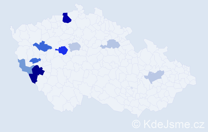 Příjmení: 'Kroa', počet výskytů 25 v celé ČR