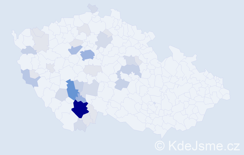 Příjmení: 'Kuboušek', počet výskytů 104 v celé ČR