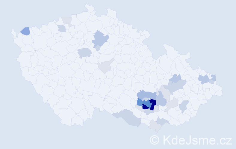 Příjmení: 'Kuklínková', počet výskytů 104 v celé ČR