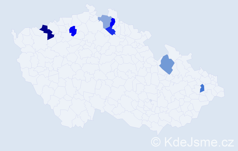 Příjmení: 'Piteĺ', počet výskytů 9 v celé ČR