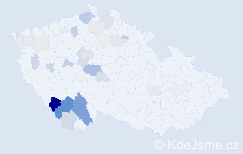 Příjmení: 'Čtvrtník', počet výskytů 125 v celé ČR