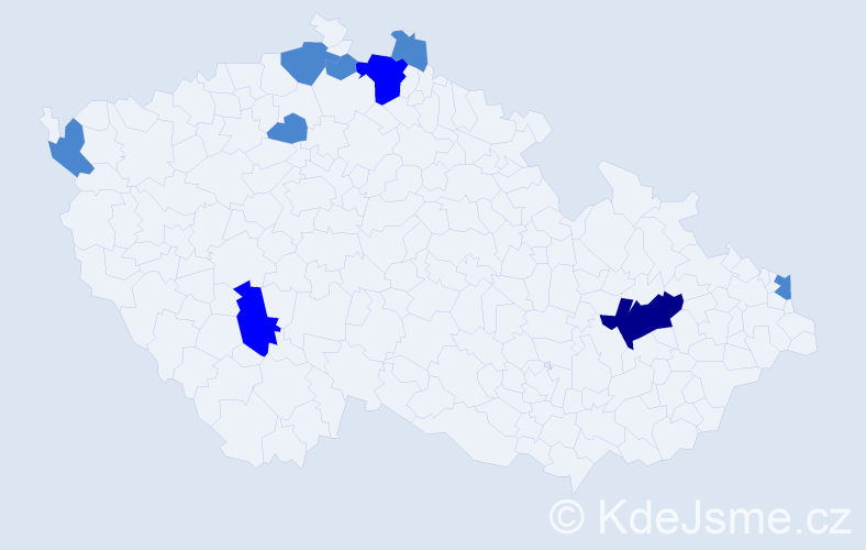 Příjmení: 'Tajbner', počet výskytů 13 v celé ČR