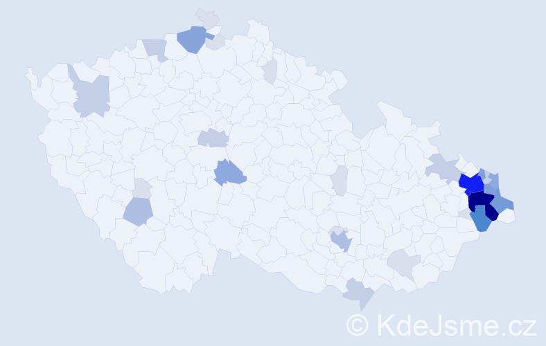 Příjmení: 'Kiša', počet výskytů 114 v celé ČR