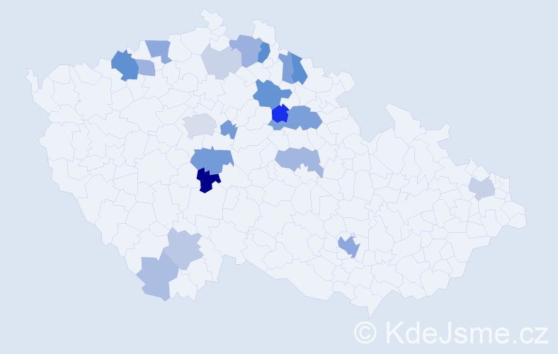 Příjmení: 'Klepl', počet výskytů 59 v celé ČR