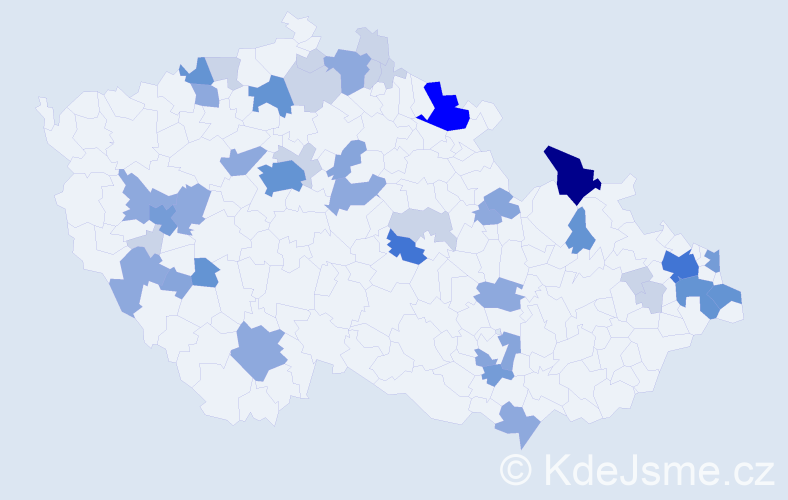 Příjmení: 'Kocúr', počet výskytů 129 v celé ČR