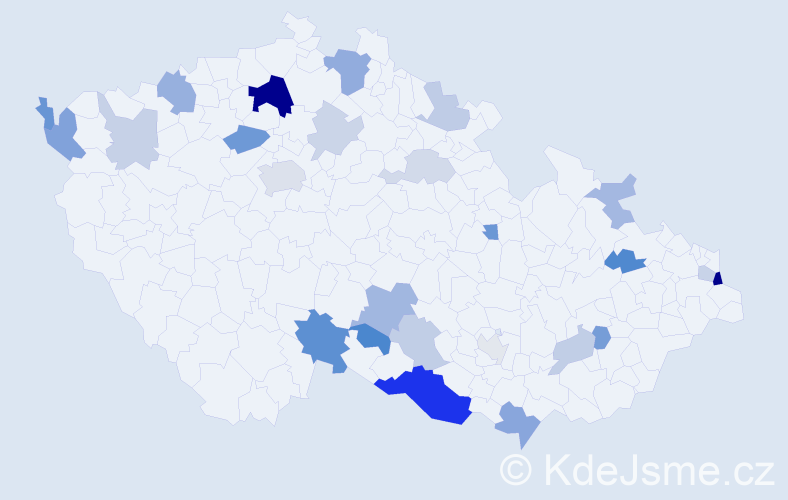 Příjmení: 'Badinková', počet výskytů 55 v celé ČR