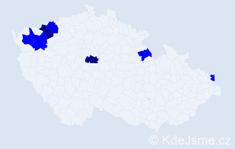 Příjmení: 'Ladenbergerová', počet výskytů 9 v celé ČR