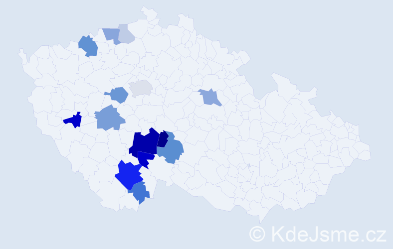 Příjmení: 'Kratošková', počet výskytů 38 v celé ČR