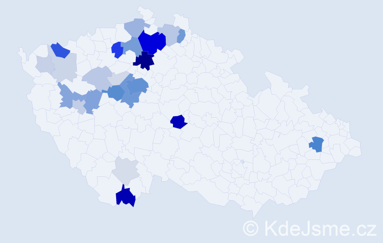 Příjmení: 'Přáda', počet výskytů 106 v celé ČR