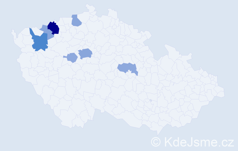 Příjmení: 'Mňahončák', počet výskytů 21 v celé ČR