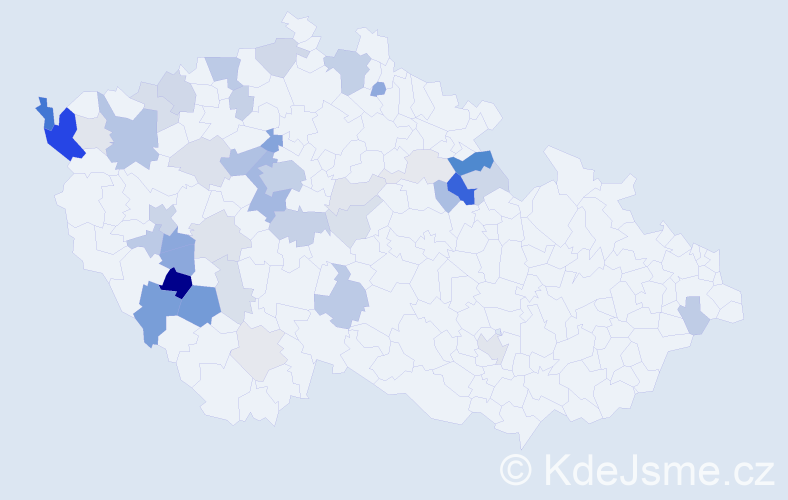 Příjmení: 'Kába', počet výskytů 126 v celé ČR