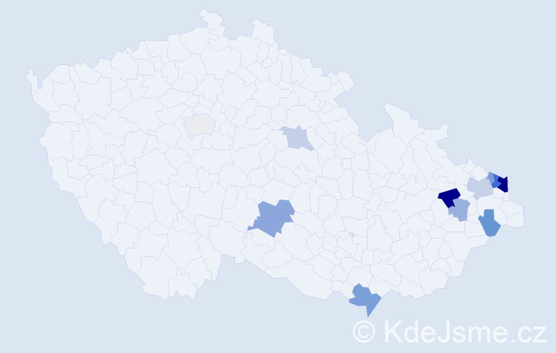 Příjmení: 'Kucza', počet výskytů 24 v celé ČR