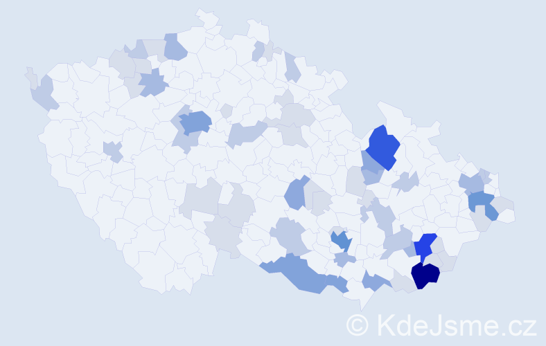Příjmení: 'Mičová', počet výskytů 155 v celé ČR