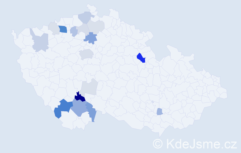 Příjmení: 'Bunešová', počet výskytů 55 v celé ČR