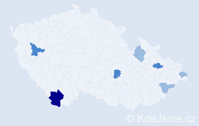 Příjmení: 'Macáš', počet výskytů 13 v celé ČR