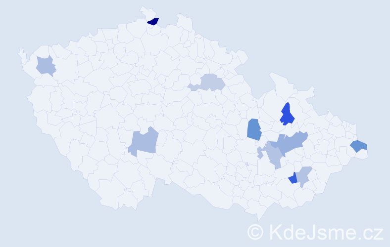 Příjmení: 'Bačiková', počet výskytů 15 v celé ČR