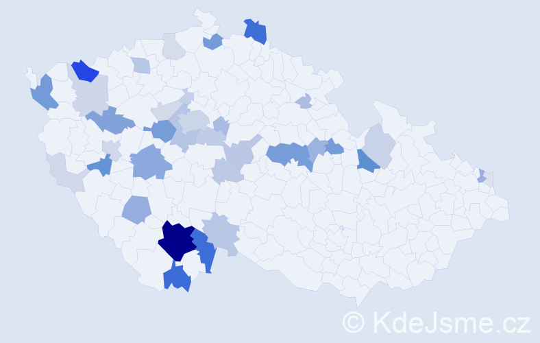 Příjmení: 'Kubata', počet výskytů 158 v celé ČR
