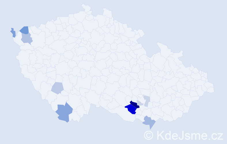Příjmení: 'Čudan', počet výskytů 19 v celé ČR