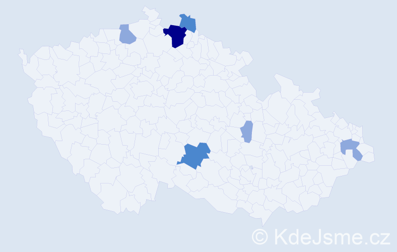 Příjmení: 'Wondrák', počet výskytů 19 v celé ČR