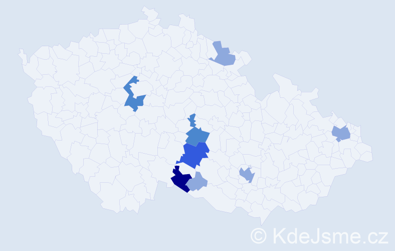 Příjmení: 'Bišofová', počet výskytů 16 v celé ČR