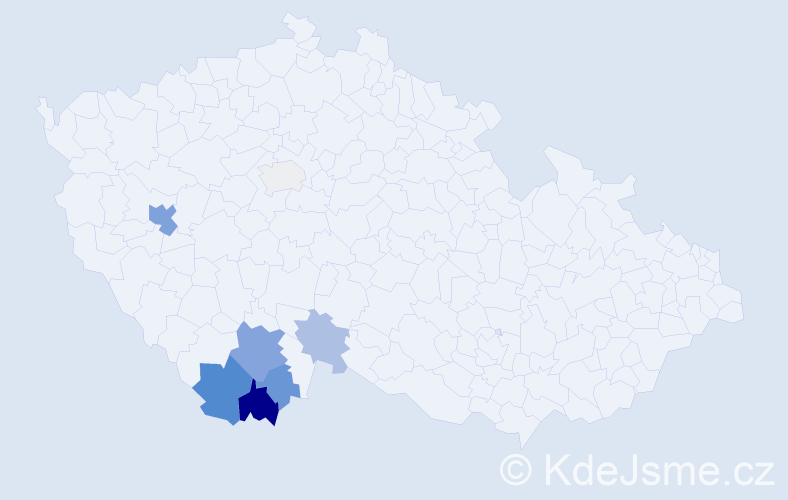Příjmení: 'Tybitancl', počet výskytů 18 v celé ČR