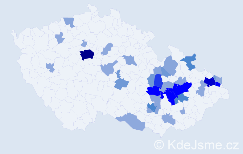 Příjmení: 'Dospiva', počet výskytů 103 v celé ČR