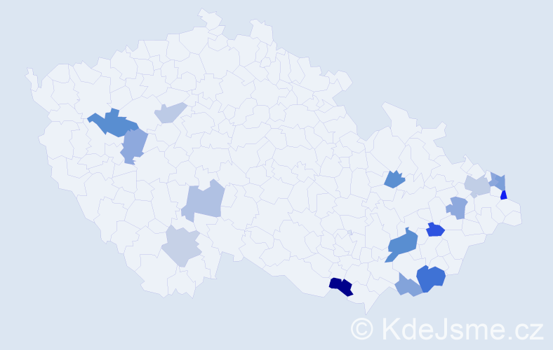 Příjmení: 'Kadlicová', počet výskytů 24 v celé ČR