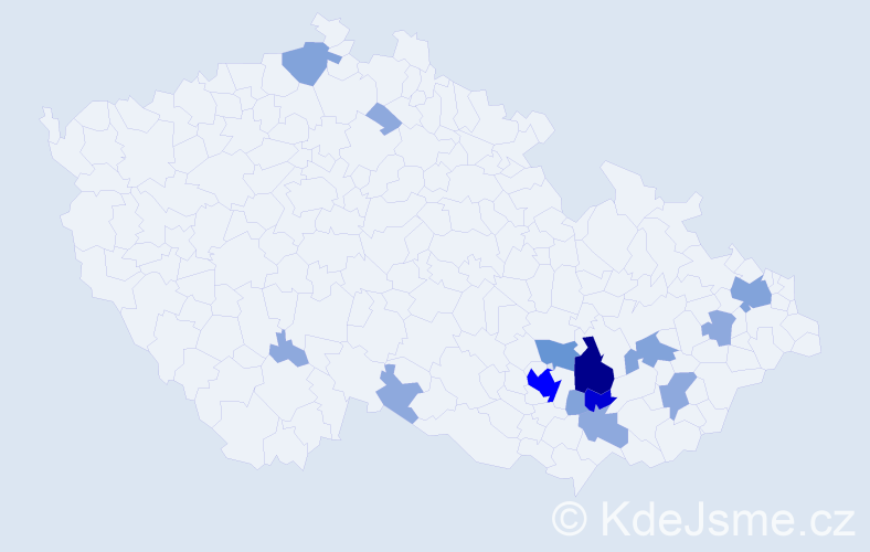 Příjmení: 'Nebojsová', počet výskytů 38 v celé ČR