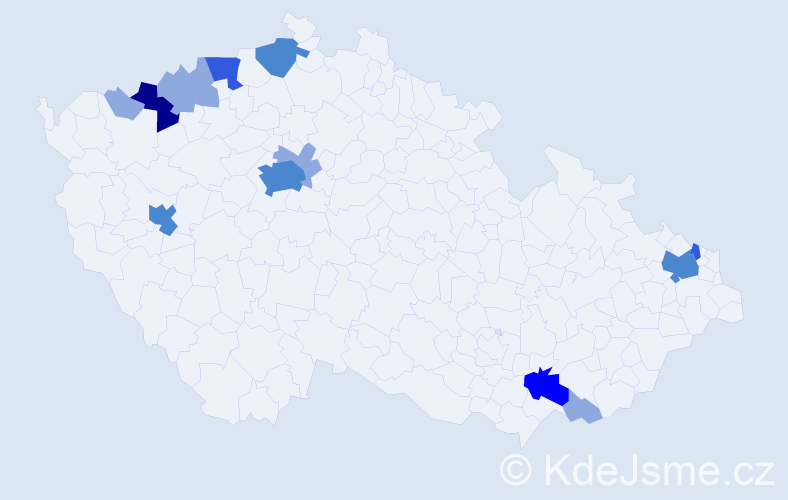 Příjmení: 'Kaločay', počet výskytů 29 v celé ČR